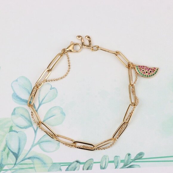 "Trendy Rose Gold Paperclip Chain Bracelet with Bead Detailing, XPBL0837 - Picture 2 of 12